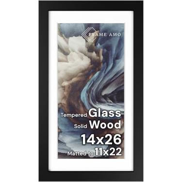 Imagem de Frame Amo Moldura de pôster de madeira maciça preta de 35 x 66 cm, tapete branco para imagem de 28 x 56 cm, frontal de vidro temperado, 3,8 cm de largura, 2,5 cm de espessura, alta qualidade