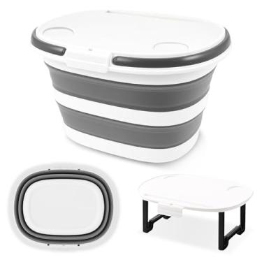 Imagem de Balde dobrável, balde de esfregão dobrável atualizado de 16 L com tampa multifuncional, lavatório portátil de pia para carro, lavagem, lavanderia, pesca, acampamento, praia