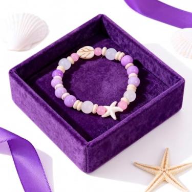 Imagem de Pulseira de cristal de estrela do mar para mulheres, pulseira elástica com tema de oceano ajustável com pingente de estrela do mar e miçangas, joia de férias na praia presente para ela, One Size