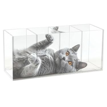 Imagem de TSENQUE Porta-lápis de acrílico fofo com estampa de animal para arte de mesa, porta-pincéis, caneta, copo artístico, suporte decorativo de escritório