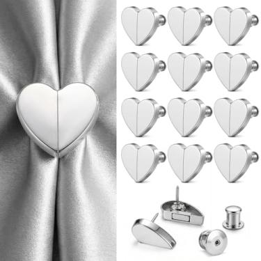 Imagem de AceOrbit 8 pares de fechos magnéticos removíveis, clipes de cortina em forma de coração evitam vazamentos de luz, fivela decorativa para casa, quarto, banheiro, escritório, cortinas (prata)