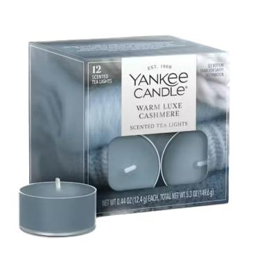 Imagem de Yankee Candle Velas quentes de luxo para chá de caxemira, velas perfumadas de cera de planta premium para o inverno, 12 unidades, azul, até 5 horas de tempo de queima, pavio de fibra natural, 12,5 g