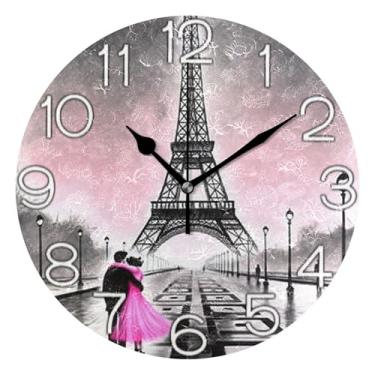 Imagem de GAIGEO Relógio de parede preto vintage para dia dos namorados analógico decorativo relógio de cozinha rústico operado por bateria silencioso, decoração de parede de casa de fazenda moderna, 25 cm