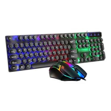 Imagem de Yunseity Combinação de Teclado e Mouse para Máquina de Escrever USB Com Fio, Teclas Redondas Punk Com Fio para Teclado de Computador, Tecla de Controle de Luz de Fundo para Jogos (Conjunto Punk