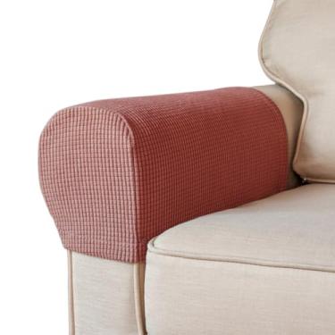 Imagem de BAHULA Capas elásticas para apoio de braço de elastano para cadeiras, sofás, poltronas, poltronas, poltronas, poltronas, poltronas, antimanchas e laváveis, conjunto de 2, vermelho tijolo