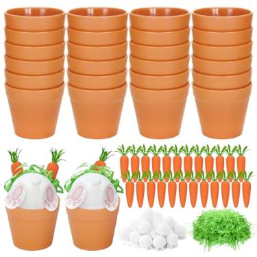 Imagem de Gandeer 24 conjuntos de kit de artesanato de coelhinho da Páscoa DIY inclui mini vaso de flores, rabo de coelho, pompons, cartão de pé de cenoura, cola, ráfia, coelho, artesanato, decoração para
