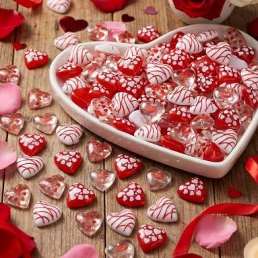 Imagem de Memorywuu 60 peças de enchimento de vaso de dia dos namorados resina em forma de coração pedras vermelhas coração flatback enfeites para mesa festa de casamento evento decoração dia dos namorados