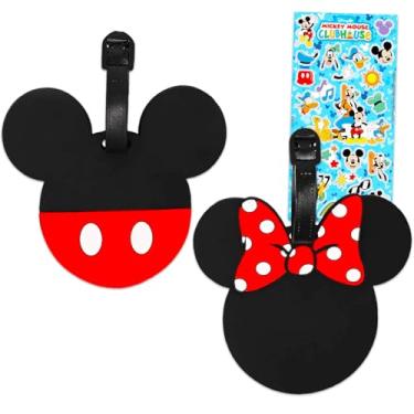 Imagem de Disney Conjunto de 2 peças de etiqueta de bagagem de PVC Minnie Mouse e Mickey Mouse - Conjunto de etiquetas de mala em forma de Mickey e Minnie, além de adesivos | Conjunto de viagem Disney