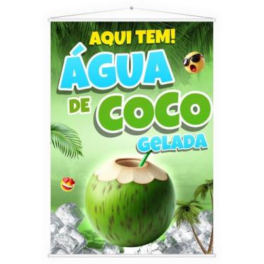 Imagem de Banner Faixa Lona Aqui Água de Coco Gelada Barraca Quiosque Praia Verã