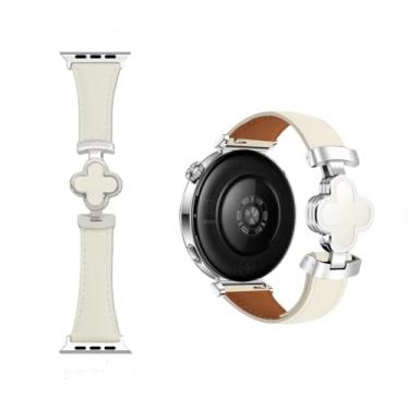 Imagem de Pulseira de couro Lucky Flower para Apple Watch Ultra/SE 10/9/8/7/6/5/4/3/2/1, pulseira fina de substituição de fivela magnética para Apple Watch Series 38-49 mm (branco/prata, 42/44/45/46(S10 11)/49