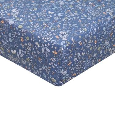 Imagem de Lençol Queen de Algodão Azul com Estampa Decorativa com Bolso Profundo Elástico Fácil de Cuidar