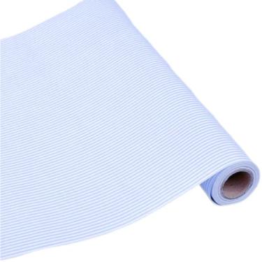 Imagem de Papel de parede listrado azul claro 297.2 cm x 45 cm papel de contato para armários quarto de menino autoadesivo removível prateleira prateleira gaveta decoração rolo de vinil