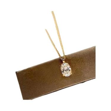 Imagem de Colar Com Pingente De Zircônia Dourada Para Mulheres, Forma Oval Simpl