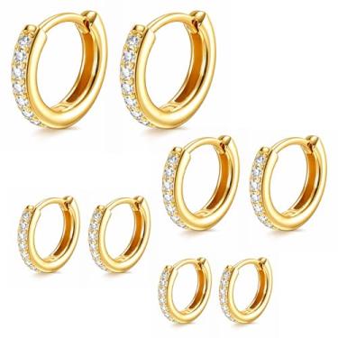 Imagem de Conjunto de 4 pares de brincos de argola pequenos dourados e prateados para mulheres, brincos de argola de ouro, conjuntos de brincos pequenos para piercings múltiplos, joias modernas para presentes