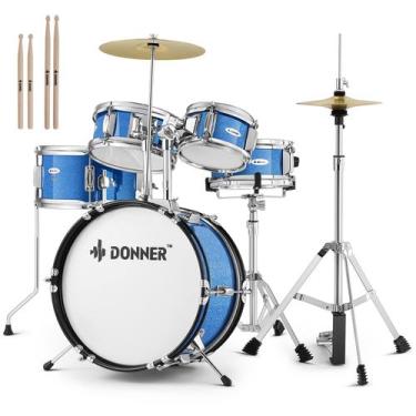 Imagem de Conjunto de bateria Donner, 5 peças para crianças e iniciantes, azul d