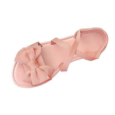 Imagem de Sandálias rasteiras femininas com sola macia calçado de praia casual ao ar livre primavera verão slip-on confortável leve, rosa, 35