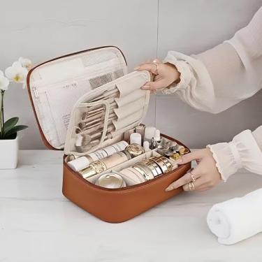 Imagem de Bolsa de maquiagem removível com várias camadas de grande capacidade – Organizador de cosméticos inspirado em viagens com armazenamento de pincéis, estojo portátil de beleza para homens e mulheres, 4