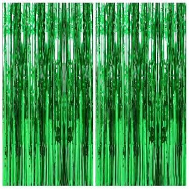 Imagem de 2 peças de cortinas de fundo de franja de folha verde 99 x 198 cm, decorações de festa de dança para véspera de Ano Novo de 2026, Natal, Dia das Bruxas, aniversário, chá de bebê, festa de revelação de