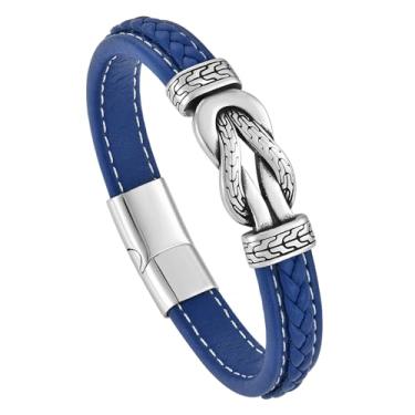 Imagem de FYNSBLE Pulseira masculina de couro com nó infinito, aço inoxidável, preto/marrom, couro legítimo, pulseira trançada, joia de presente para homens, pai e marido, 9.05 IN(23 cm), Sem Pedra Preciosa