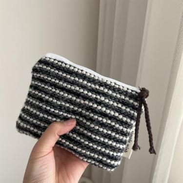 Imagem de 1 mini bolsa cosmética retrô quadriculada listrada, bolsa de maquiagem multiuso com zíper para batom, produtos menstruais, viagens, Preto