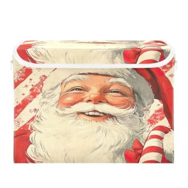 Imagem de SEHANY Linda caixa de armazenamento de Papai Noel de Natal com tampas e alças, organizador de cestas de armazenamento de tecido dobrável, caixas de armazenamento de cubos grandes para roupas, cobertor