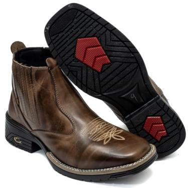 Imagem de Bota Texana Masculina de Couro, Estilo Country Western, Bico Quadrado, Bordado Decorativo, Solado Antiderrapante (Café, Extra Grande, BR, Adulto, Numérico, XXG, 44)