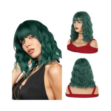 Imagem de Peruca Curta Ondulada Roxa Com Franja Para Mulheres, Sintética, Com Ap