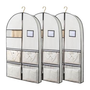 Imagem de Sacos de vestuário pendurados para roupas, casacos e jaquetas - pacote com 3 bolsas de viagem e armazenamento de armário com janela transparente (60 x 10 x 100 cm/24 x 4 x 39 pol)