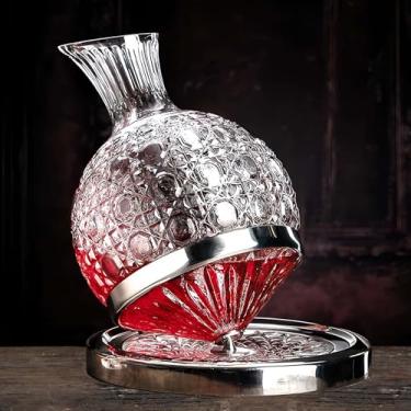Imagem de Conjunto de decantadores de vinho tinto de cristal – jarra aeradora de vinho rotativa de 360°, presente para ele, decantador de licor Wiskey de vidro de cristal soprado à mão de 1,5 L com caixa de