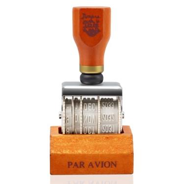 Imagem de Carimbo de data ajustável 2025-2035 - Carimbo de data pequeno retrô, carimbo de borracha com alça e base de madeira, carimbo de data, dia mês, ano para agendas, cartões e artesanato DIY