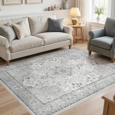 Imagem de cotiled Tapetes grandes laváveis para sala de estar, tapete antiderrapante macio resistente a manchas para quarto, sala de jantar, tapetes vintage para decoração de casa, 15 x 23 cm, cinza