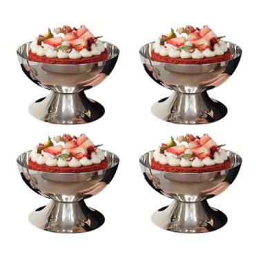 Imagem de Tomotato Tigela de sorvete, copo de sorvete de aço inoxidável de 200 ml, copos de sobremesa, tigela pequena fofa de sundae prata (4, curta)