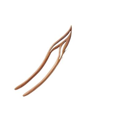 Imagem de Garfos de cabelo de madeira em forma de U, grampos de cabelo feitos à mão, clipes criativos de estilo chinês para mulheres e meninas suporte de rabo de cavalo (Cáqui)