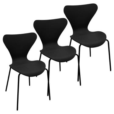 Imagem de Kit 3 Cadeiras Jacobsen Polipropileno Sala Jantar Base Preta - Preto