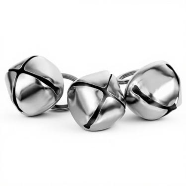 Imagem de Xelsluthe 3 peças de sinos grandes, sino prateado para coleira de cachorro de 3 cm com pingente de sino acessórios para cães e gatos feitos à mão de metal