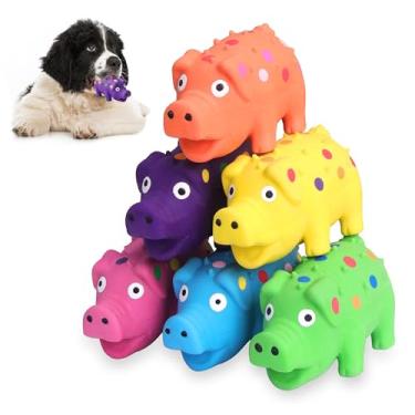 Imagem de LLSPET 6 brinquedos Park Squeaky Pig para cães, porcos de brinquedo de látex de 10 cm, mini leitões pontilhados multicoloridos, brinquedos para mastigar para cães pequenos e médios
