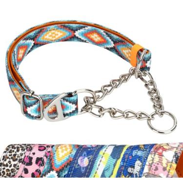 Imagem de Coleira para cães Martingale sem puxar ajustável - coleira de estrangulamento com corrente de metal para cães médios e grandes GG coleira de treinamento confortável anti-puxão, padrão tribal M