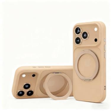 Imagem de HUHUCASE Capa de telefone com suporte invisível giratório magnético de 360°, adequada para iPhone 17/16/15/14/13 Pro Max capa protetora antiqueda (iPhone13pro, ouro deserto)