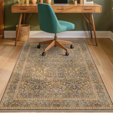 Imagem de Tapete de cadeira de escritório marrom dourado vintage para pisos de madeira dura, tapete de escritório doméstico de 91 cm x 122 cm para cadeira de jogos de computador, pelo baixo, antiderrapante e