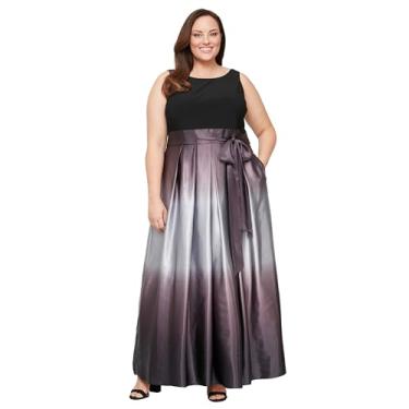 Imagem de S.L. Fashions Vestido de festa longo sem mangas plus size de cetim com bolsos, Preto, prata, 25 Plus Size