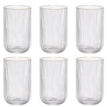 Imagem de Jogo De Copo Camelia Clear Gold Vidro 420Ml 6 Peças Canelado