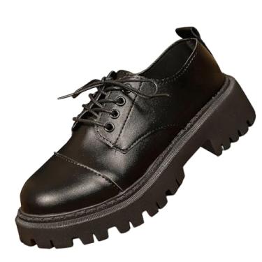 Imagem de Tênis feminino casual com cadarço com design de cor sólida, salto grosso, plus size para fácil uso e estilo, Preto, 38