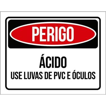 Imagem de Kit 3 Placas Sinalização Perigo Ácido Use Luvas Pvc Óculos