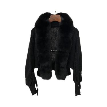 Imagem de Casaco De Tricô Feminino De Inverno Com Pele De Raposa Real, Jaqueta C