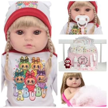 Imagem de Boneca Reborn Loira Princesa 46cm 100% Silicone Toma Banho - Cegonha R