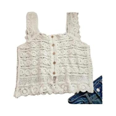 Imagem de Top Cropped Feminino Sem Mangas Em Crochê Com Bordado De Renda, Estilo