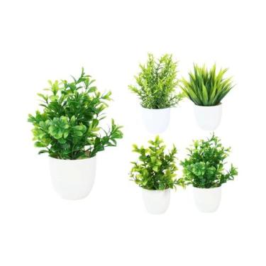 Imagem de Pequenas Árvores Bonsai Artificiais 4 Peças Em Vaso, Grama Verde, Flor