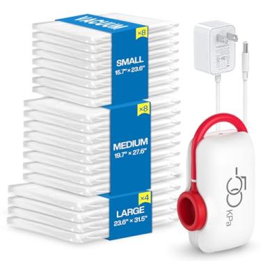 Imagem de Vacbird Pacote com 20 sacos de armazenamento a vácuo com bomba elétrica – Sacos de compressão que economizam espaço para viagem, bagagem e organização de mala