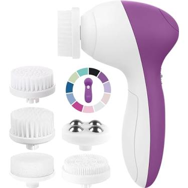 Imagem de Escova de limpeza facial para mulheres | Escova esfoliante para pele oleosa, normal e seca, esfoliante, limpeza de lavagem, esfoliante, incluindo 7 cabeças de escova (ametista)