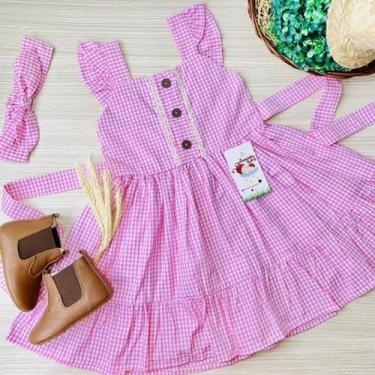 Imagem de Vestido Xadrez Rosa Fazendinha + faixinha de cabelo (Não acompanha cal